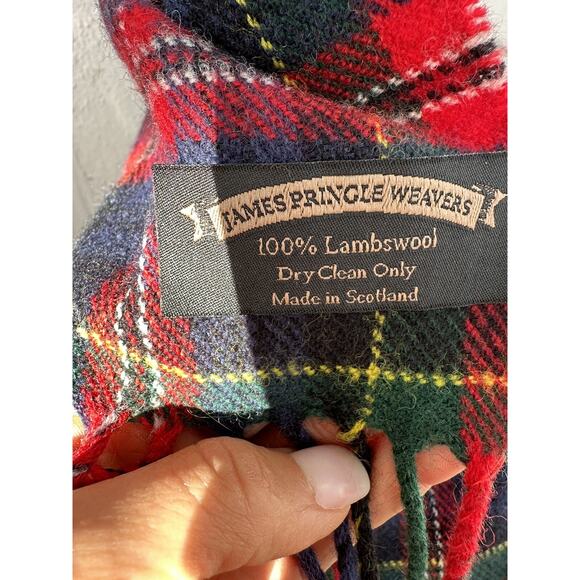 VTG James Pringle Weavers Clan Red Tartan Plaid 100% Lambs Wool Scarf Scotland - Picture 5 of 5